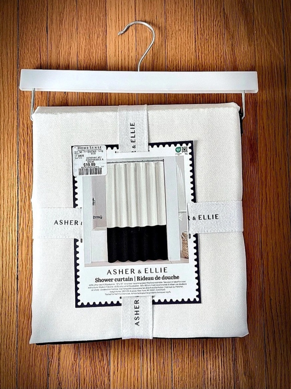 Asher & Ellie Shower Curtain Color Block White & Black NWT